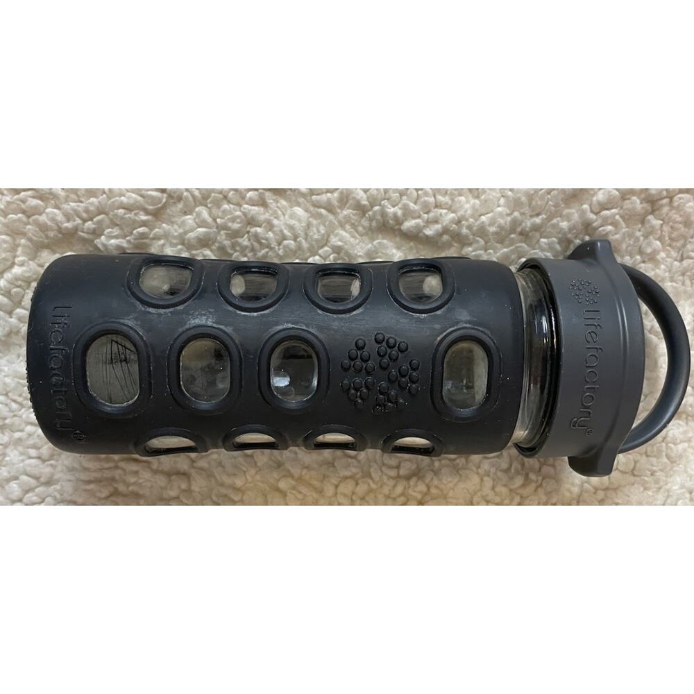 Lifefactory 12 oz Glass Water Bottle Black Silicone Sleeve